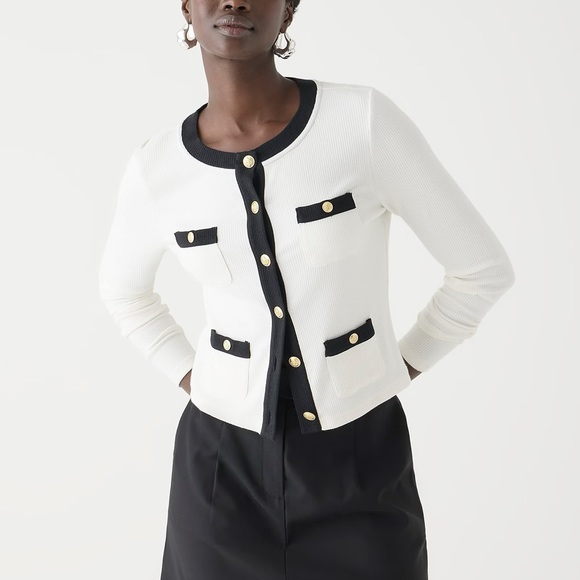 J. Crew Vintage rib lady jacket in Ivory & Black Size M NWT $79.50 - Picture 2 of 8